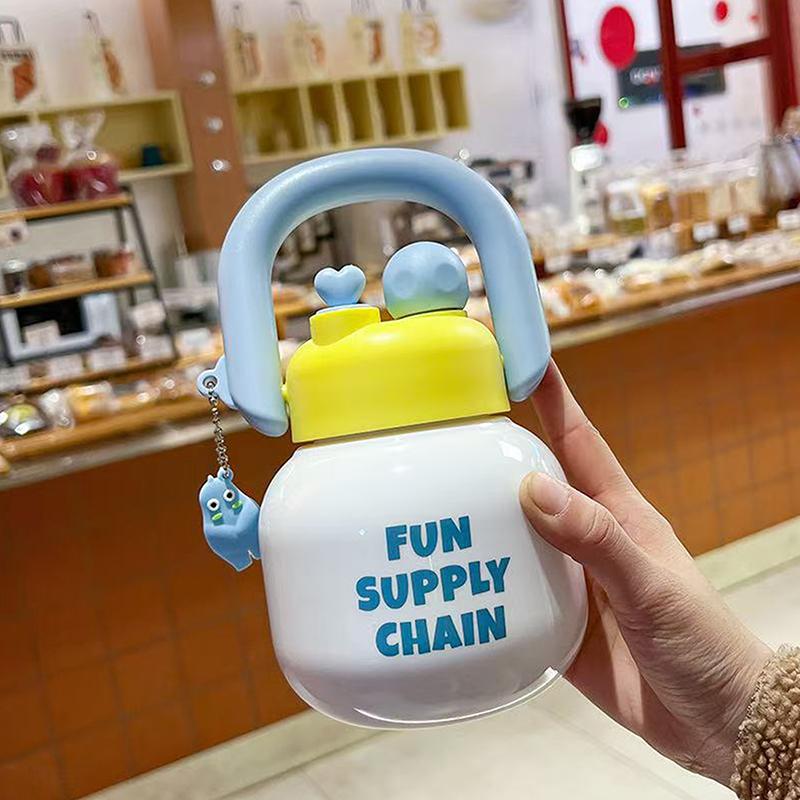 Portable Large Capacity Water Cup Cherry Plastic Straw Water Bottle Double Drink Bowknot Sippy Cup Gifts