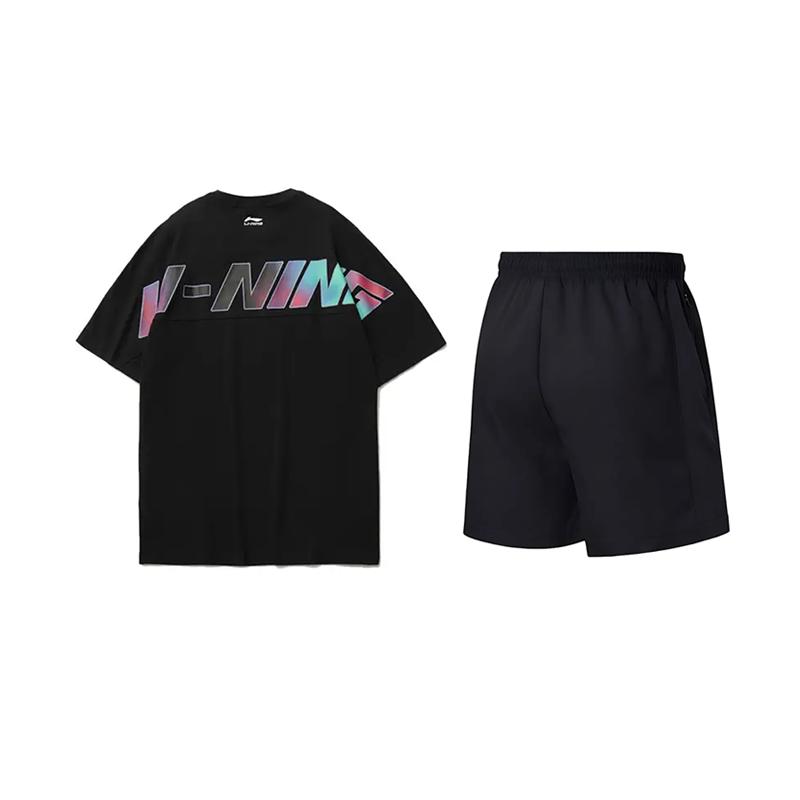 Li-Ning Fashionable Tie-Dye Letter Logo Round Neck Short Sleeve T-Shirt Casual Sports Set Unisex Tops YHSU189-1+AKSV843-1