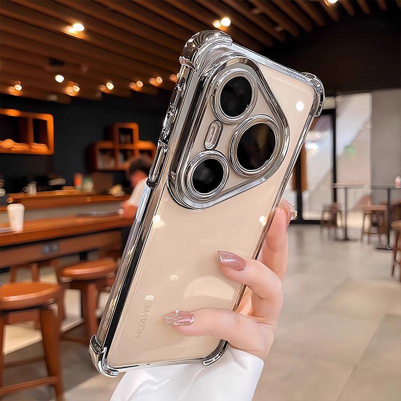 Чехол для Huawei Pura 80 Ultra 80 Pro plus Модный Электрооцинкованный Прозрачный Четыре Угла Ударопрочный Задняя Крышка Для Huawei Pura80