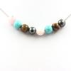 Stones and Minerals. Hematite + Turquoise + Tiger Eye + Pink Opal 8 Mm Pearl Necklace Stainless Steel Chain.