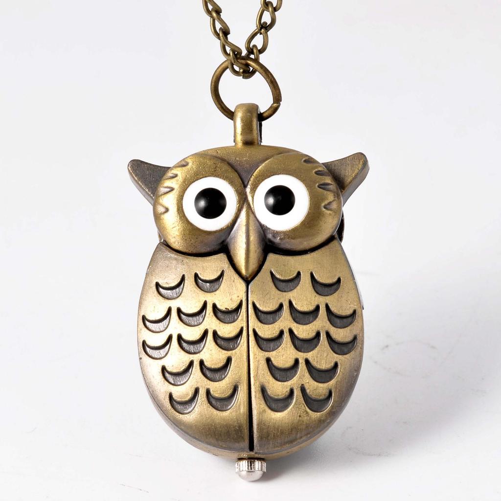 Antique Bronze Owl Pocket Watch 6104