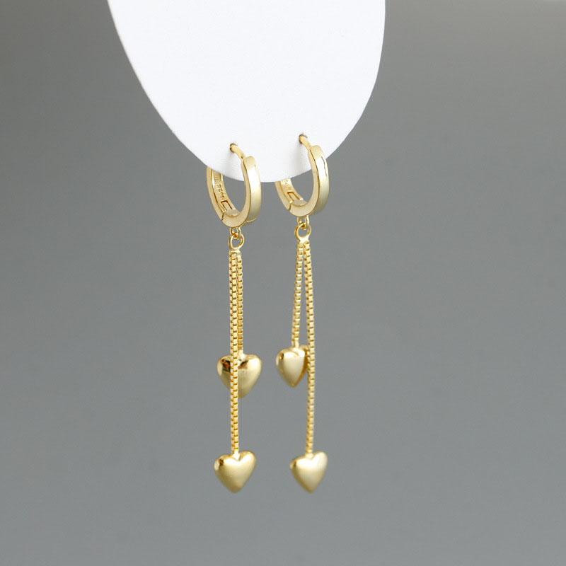 Серебряный цвет Сердце Цепочка Кисточка Серьги-кольца Простые Классические Золотые Женские Украшения oorbellen