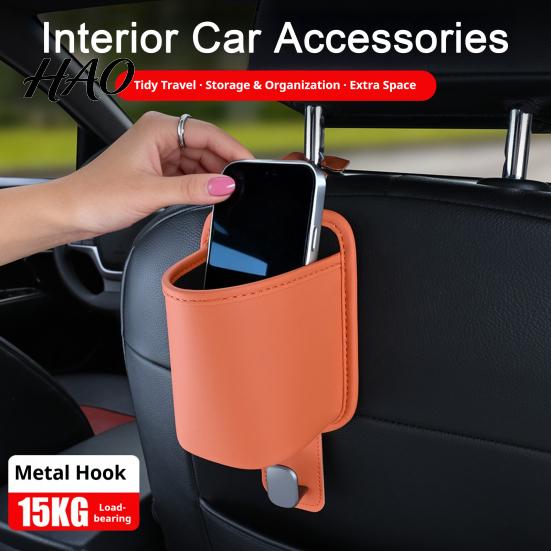 Car Seat Clutter Organizer Leather Door Cup Holder, Multifunctional Vehicle Drink Hanger Automotive Storage with Headrest Hooks, Window Holder