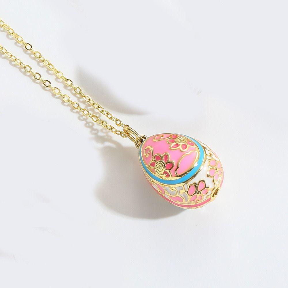 Floral Easter Egg Pendant Zircon Necklace Pendant Light Luxury Colorful Enamel Pendant Women