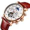 Luxury Brand KINYUED Automatic Mechanical Men Watch Waterproof Leather Strap Tourbillon Sport Mens Watches Fashion Casual Male