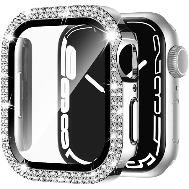 Стекло+Чехол для корпуса Apple Watch 45мм 44мм 41мм 40мм 46мм 42мм Блестящий Алмазный бампер+Защитное стекло для экрана серия 11 10 9 8 7 5 6 4 SE