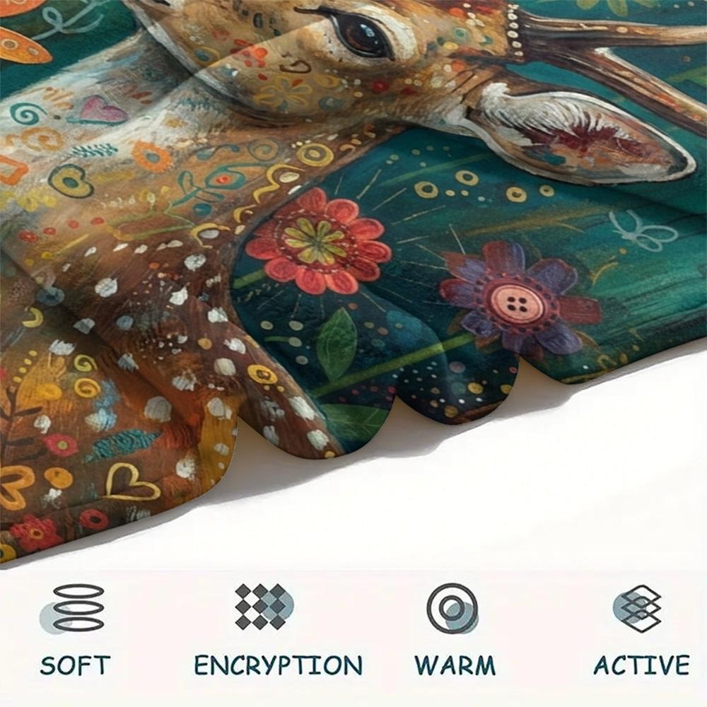 1PC Bohemian Animal Art Print FlAannel Blanket, High quality Comfortable for All Seasons, Home Decor, Warmth and Comfort