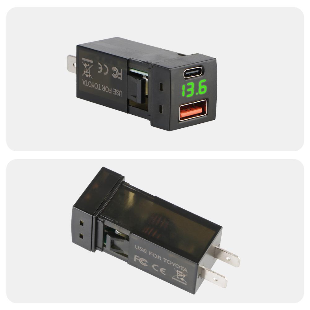 48 Вт Вольтметр USB 18 Вт + Type C 30 Вт Быстрое автомобильное зарядное устройство 12 В-24 В для Toyota Power Socket Быстрая зарядка Вольтметр Аксессуары