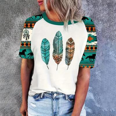 Винтажная женская футболка с этническим геометрическим принтом, футболка с круглым вырезом, летняя повседневная футболка с коротким рукавом, уличная женская одежда больших размеров