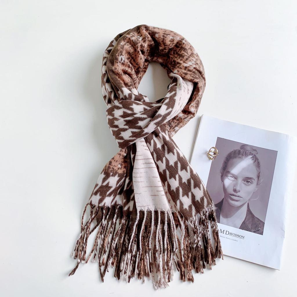 2024 Осень/Зима Новый Тысяча Птиц Сетка Имитация Кашемира Универсальный Печатный Клетчатый Шарф Теплый Декоративный Шарф Для Мужчин И Женщин