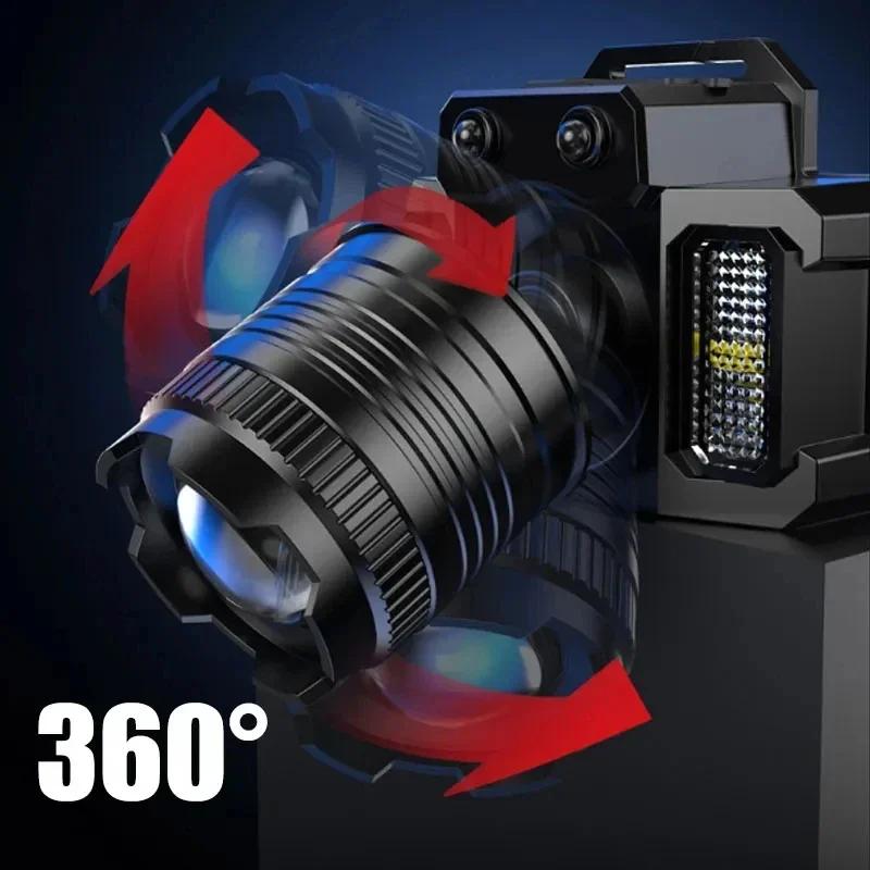Перезаряжаемый налобный фонарь с датчиком COB Chip LED Zoom Fishing Torch Outdoor Super Bright Waterproof Camping Hunting Warning Head Lamp