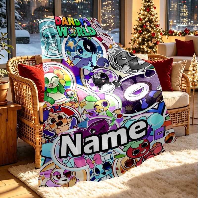 Custom Name Personalized Dandy's World Print Blanket, Home Decor, Bedroom, Sofa, Camping, Couch, Gifts for Birthday Christmas