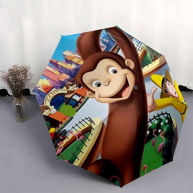 Curious George, Zoo Automatic Opening and Closing, 8 rib Structure Portable Umbrella, Suitable for Men and Women in All Seasons Perfect Gif