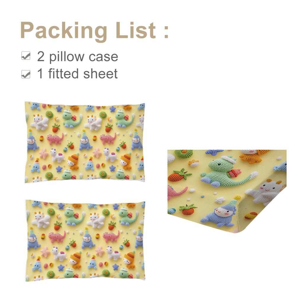 Cotton Dinosaur 3-Piece Bedding Set, Cute Dinosaur Type With 2 Pillowcases, Suitable For Bedroom (Fairy Tale, Children'S Day)