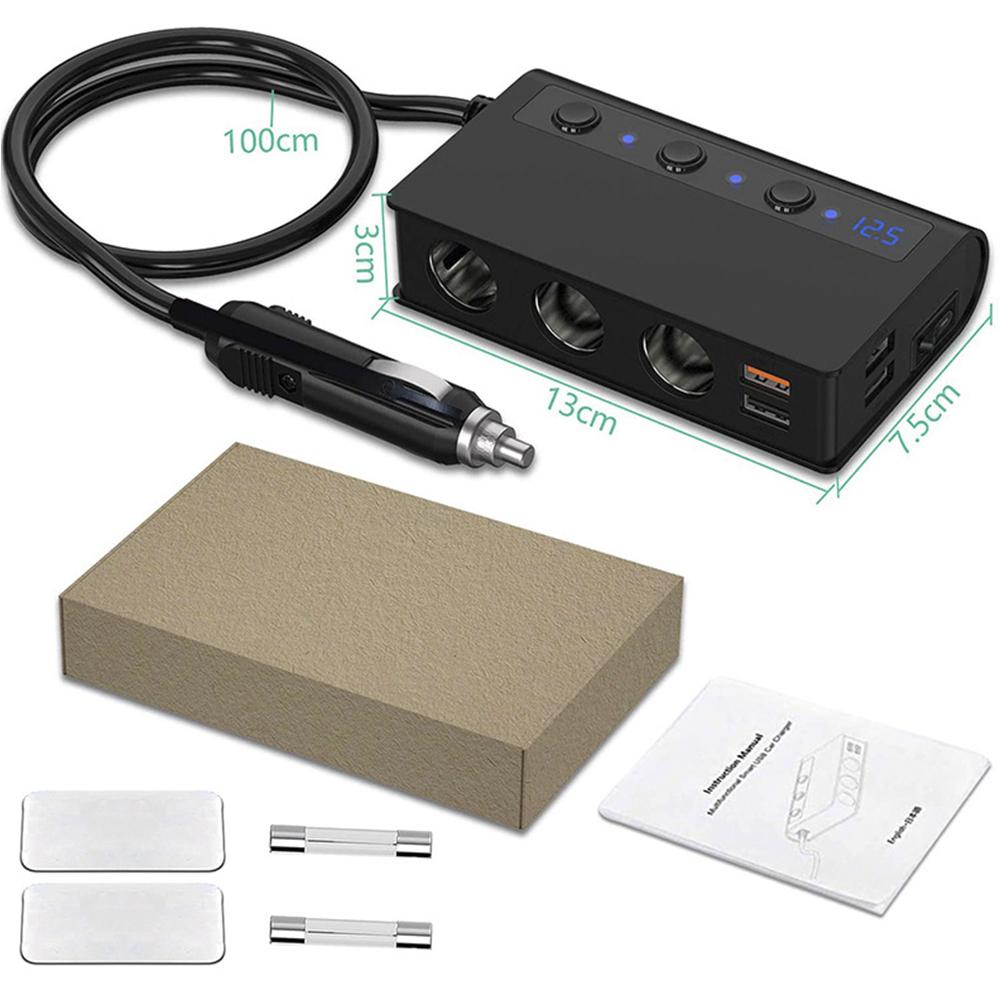 Адаптер автомобильного зарядного устройства 180 Вт Разветвитель гнезда прикуривателя 4 USB-порта Быстрая зарядка Qc3.0 для легковых автомобилей, грузовиков, внедорожников