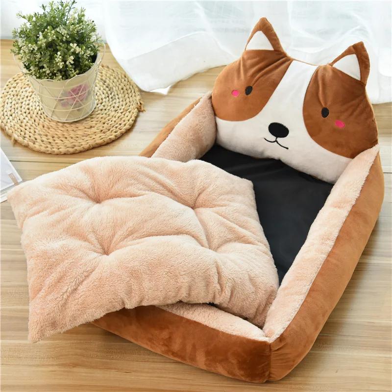 Oversize Soft Cartoon Chai Dog Shaped Dog Bed Winter Warm Cat Sleeping Mat Plush Cushion Puppy Kitten Sofa Pet Supplies