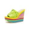 Lady Straw Heel Slippers Summer Color Outdoor Party Dress Slippers Women Platform Wedges Slip On Brand Shoes Woman2024