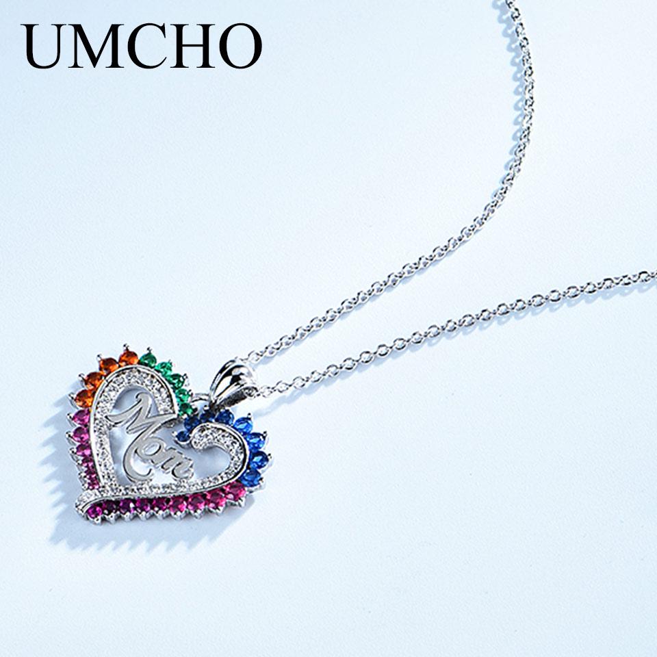 Umcho Серебро 925 пробы, красочные мамины сердца Nceklace, подвески из настоящего стерлингового серебра, ожерелья для женщин, подарок на день матери с цепочкой