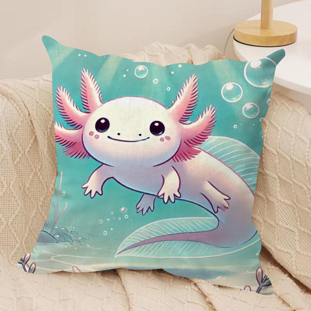 Cute Axolotl Cushion Cover Soft Plush Throw Pillow Cover DoubleSided Decorative Cushion Case Sofa Bedroom Home Decor