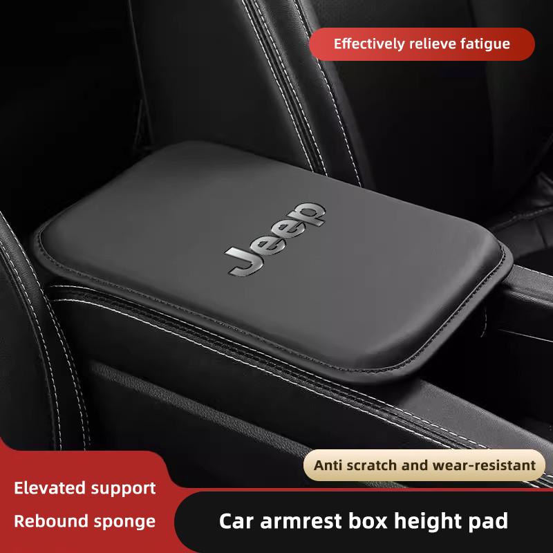Leather Car Armrest Mat Auto Interior Arm Rest Storage Box Pad For Jeep Grand Cherokee Wrangler JK Gladiator Compass Renegade Pa AKZ1