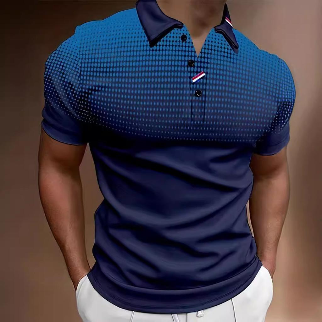 Модная мужская новая рубашка поло с пуговицами и градиентом, мужская спортивная рубашка поло с коротким рукавом