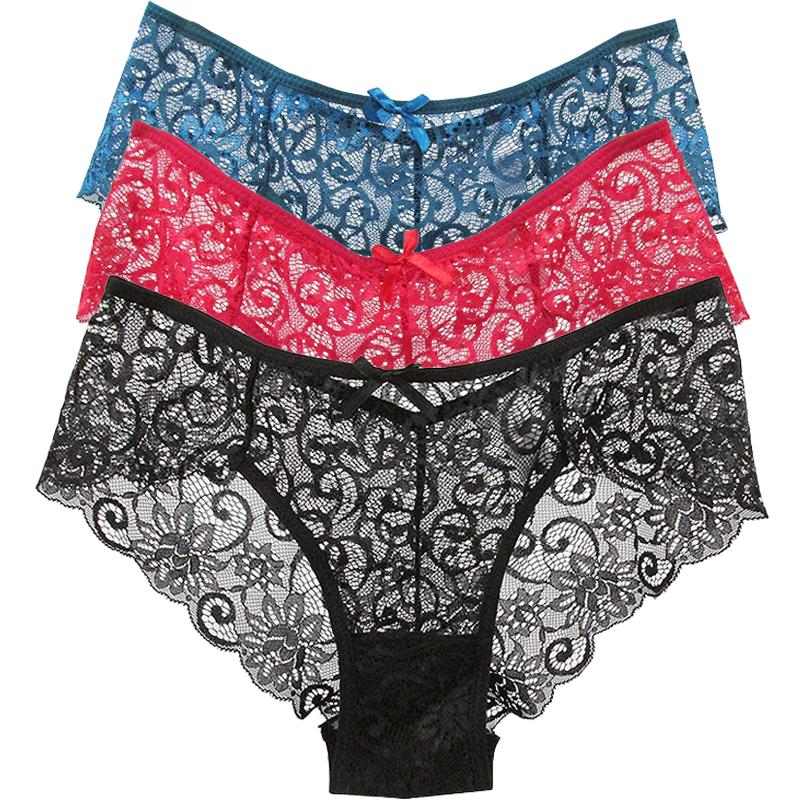 Embroidered Lace Panties Transparent Sexy Low Waist Underwear Ladies Girls Soft Breathable Briefs