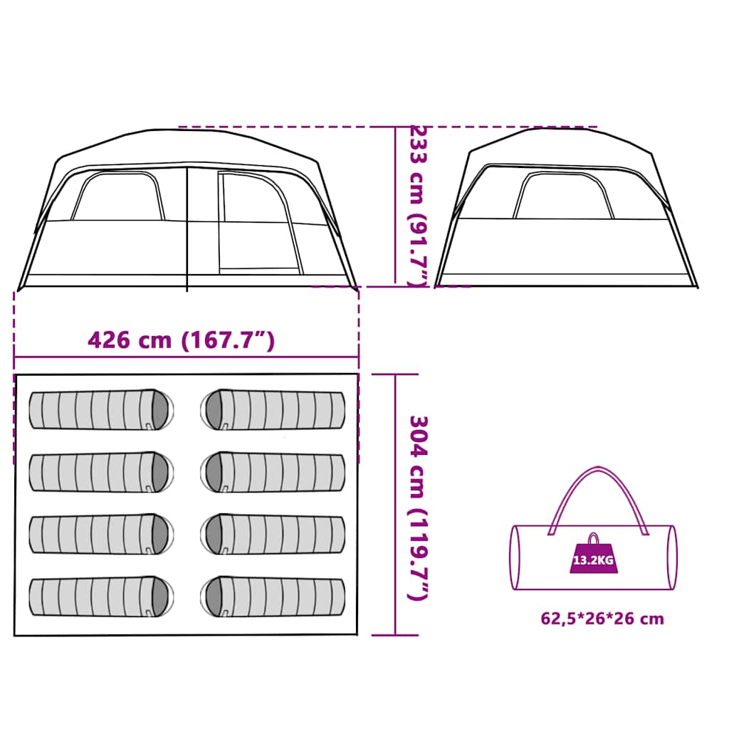 Family Tent for 8 Persons Blue Waterproof