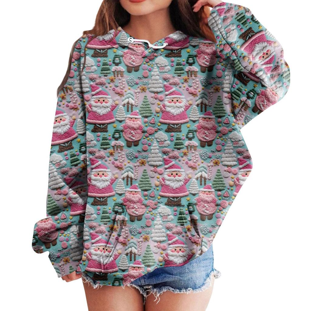 Детские толстовки с капюшоном, свободные рождественские принты, спортивная рубашка с капюшоном, модная спортивная рубашка