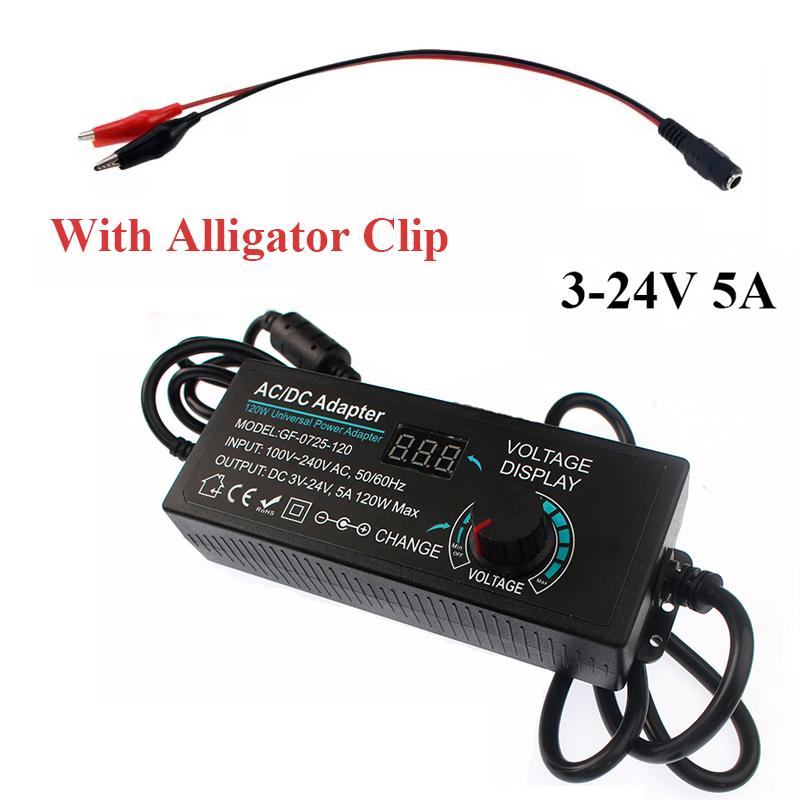 Регулируемый адаптер питания AC в DC 3В-24В 5А Трансформатор Универсальный светодиодный источник питания Регулируемый с экраном дисплея Напряжение