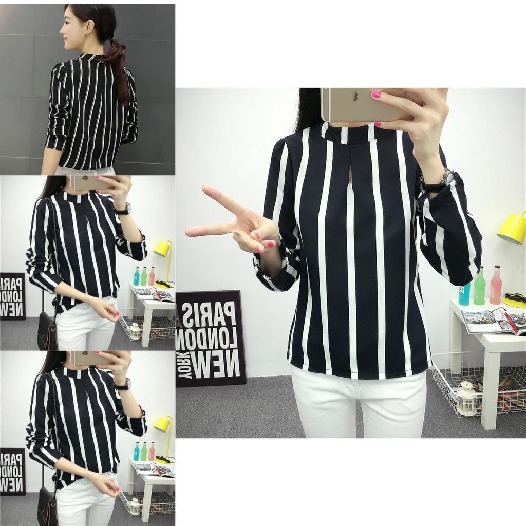 Elegant Women Long Sleeve O-neck Stripe Blouse With Premium Quality Fabric And Timeless Design