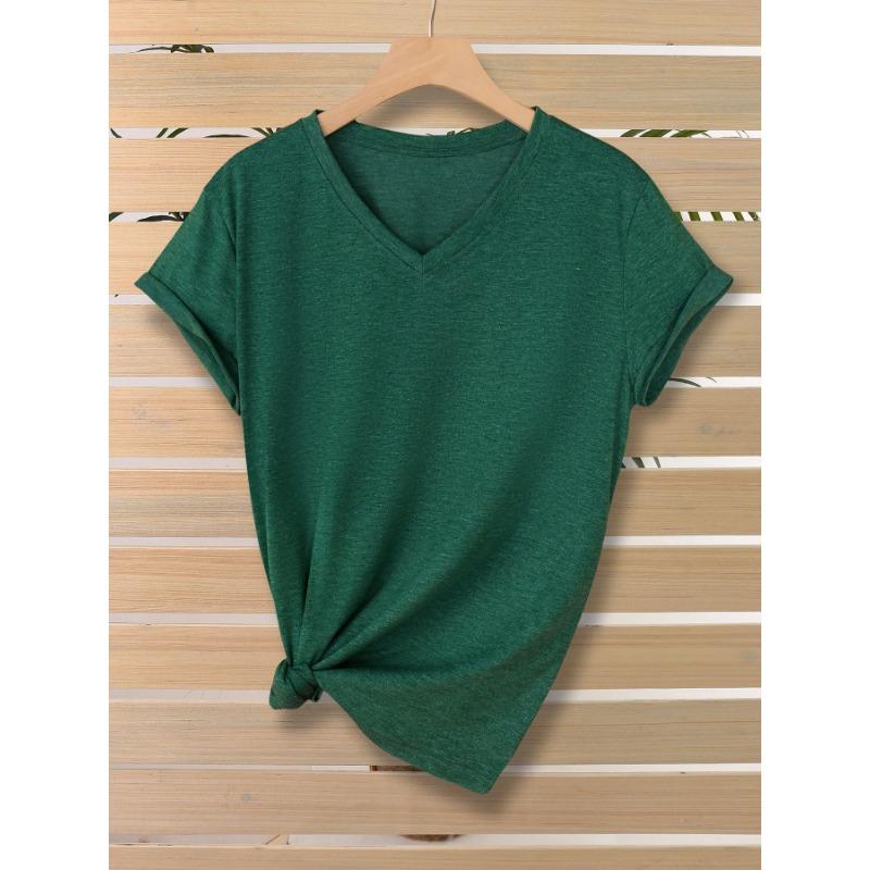 Модные Простые и Универсальные Однотонные Женские Футболки с V-образным вырезом и Короткими Рукавами