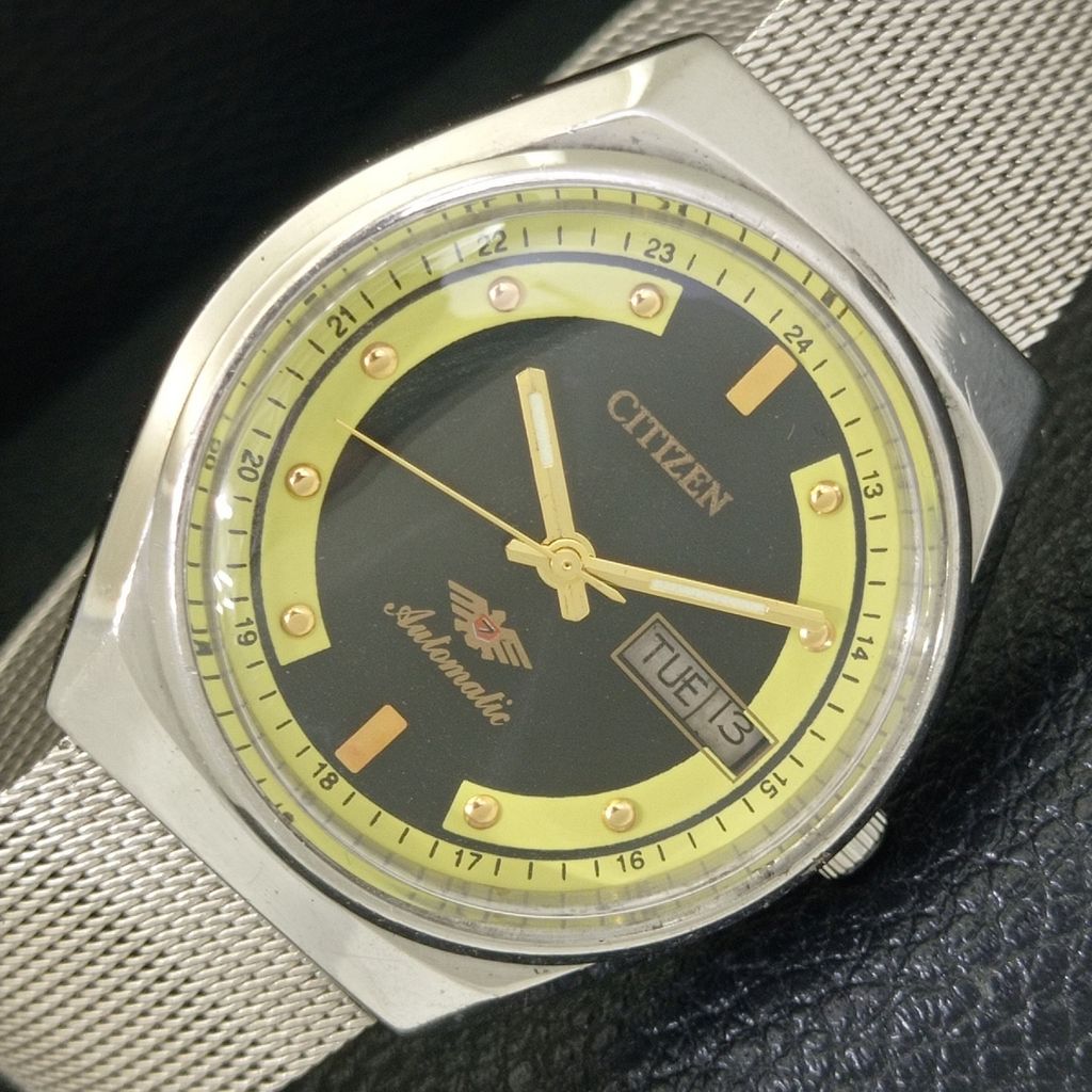 ВИНТАЖНЫЕ МУЖСКИЕ ЧАСЫ CITIZEN AUTOMATIC 8200 JAPAN С ЧЕРНЫМ ЦИФЕРБЛАТОМ a702761-1 R210-a702761