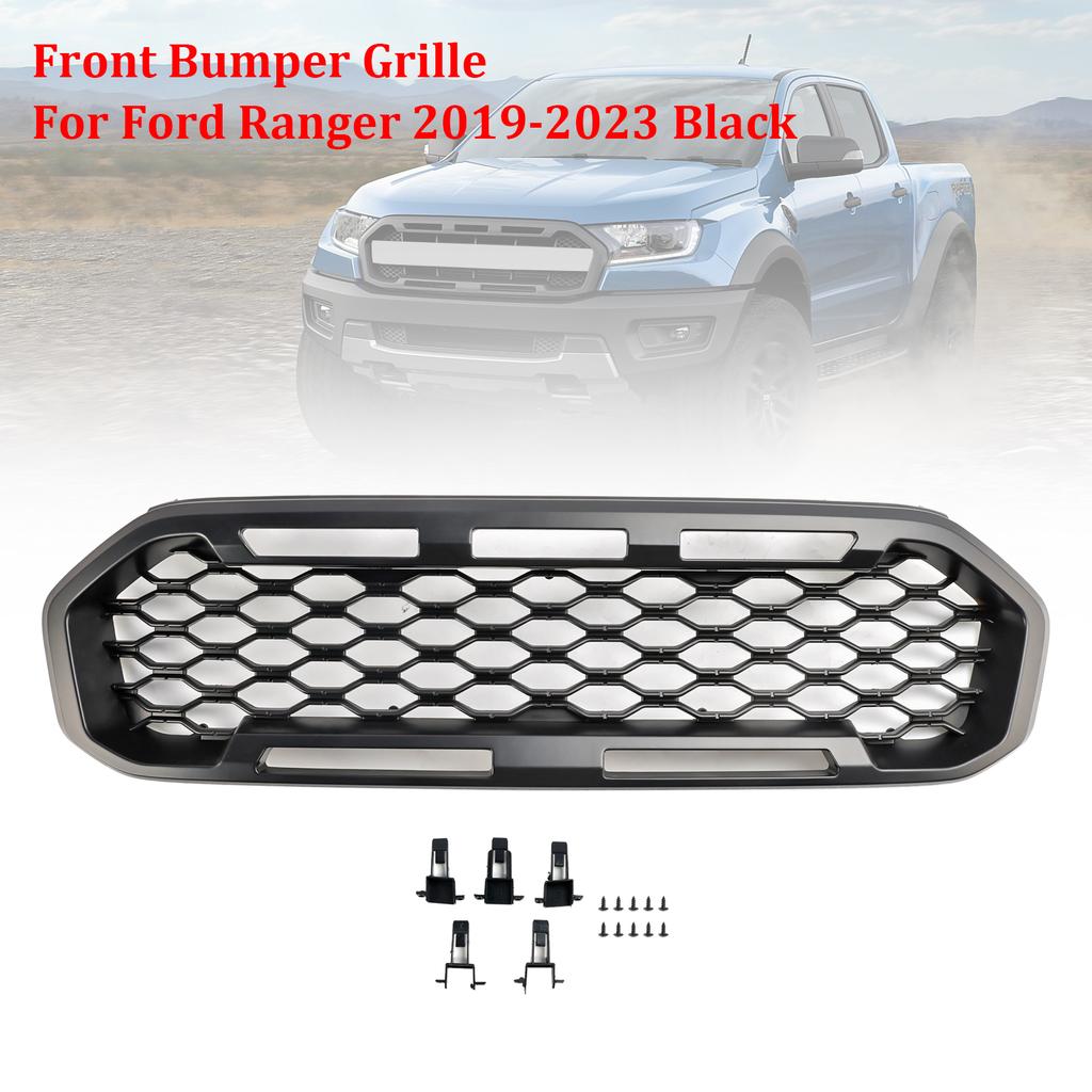 Решетка переднего бампера Подходит для Ford Ranger T8 2019-2023 Черная С LED-светом
