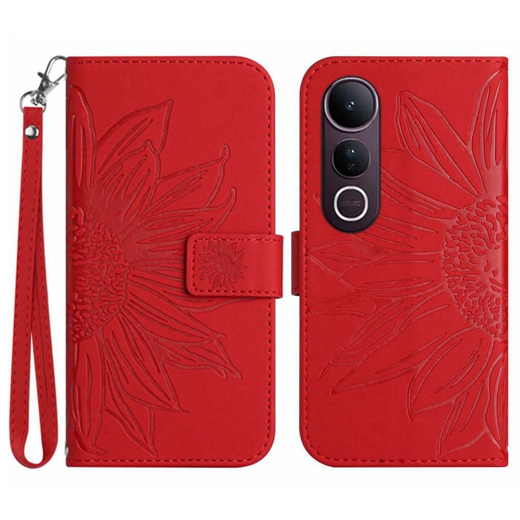 For vivo V50 Lite 5G Case Sunflower Imprint Leather Wallet Phone Cover with Wrist Strap