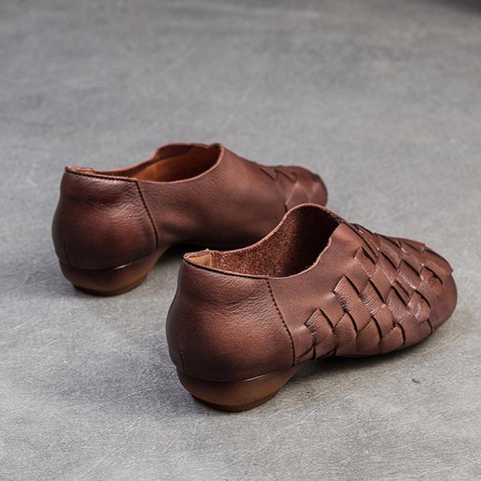 Johnature Ретро-лоферы ручной работы из натуральной кожи с мягкой подошвой, женские туфли без застежек на низком каблуке