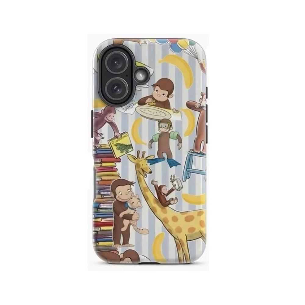 Luxury Clmj Cute Monkey Curious George Phone Case for iPhone 17 16 15 14 13 12 11 X Air Pro Max Plus Double-layer Back Cover
