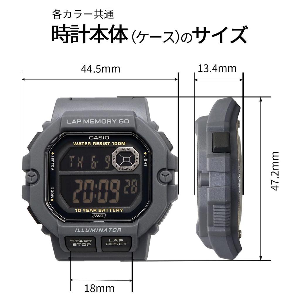 CASIO Спортивные цифровые часы с функцией памяти Инвертированный ЖК-дисплей [Casio] Мужские 60 кругов WS-1400H-8BV (Зарубежная модель) Серый/Черный [Б/У]