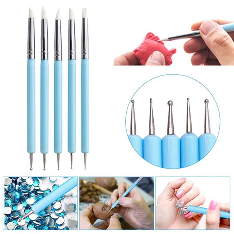 5Pcs/Set Silicone Clay Sculpting Tools For Brush Modeling Dotting Nail Art Pottery Clays Tool Diy Carving Ceramics Sculpture