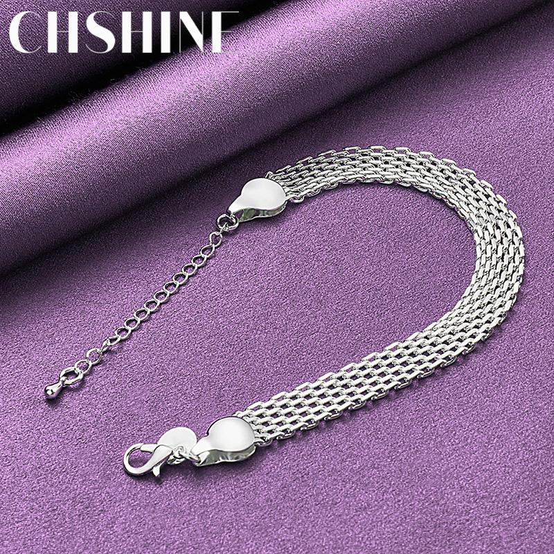 CHSHINE Браслет из стерлингового серебра 925 пробы 10 мм Плетение Геометрия Для женщин Мужчин Вечеринка Мода Шарм Ювелирные изделия