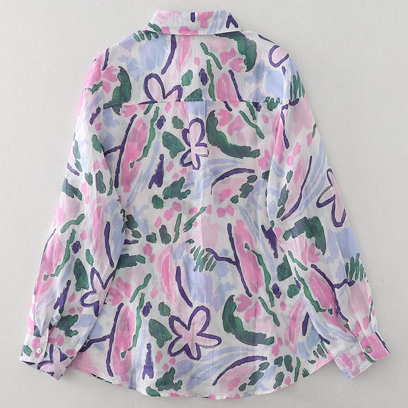 Женская розовая рубашка с длинными рукавами из хлопка и льна с принтом «жатый», осенняя свободная повседневная блузка в французском литературном стиле