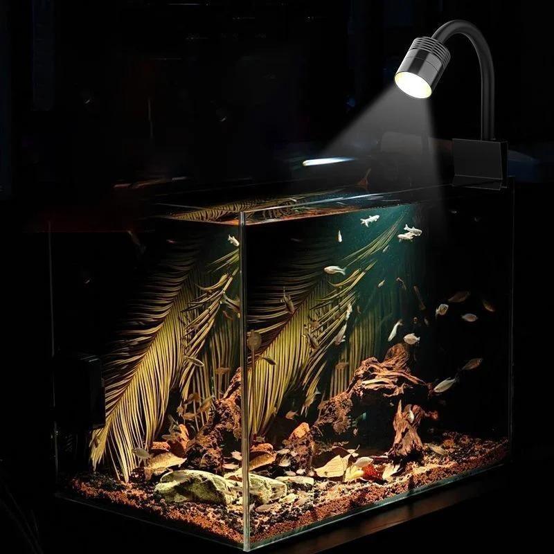 Aquarium Light Full Spectrum Fish Tank LED Zoomable Lights Fish Tank Atmosphere Spotlights for Plants Adjustable Focal Length