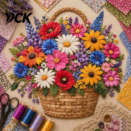 3D Цветочная корзина Поделка Цветочный пэчворк DIY Набор, Многослойные тканевые цветы Изготовление Ручные принадлежности для творчества Швейный проект для взрослых, Идея для подарка Текстурированный