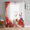 Рождественские шторы Санта и сани на красном фоне Тюль Шторы для гостиной Спальня Шифон Прозрачная вуаль Кухня Шторы