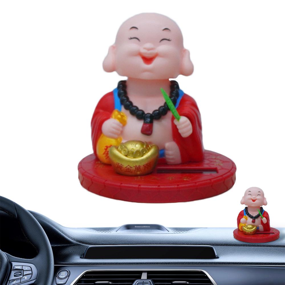 Monk Dashboard Ornament Car Ornaments Dashboard Ornament Solar Powered Buddha Statue Nodding Little Monk Collectible Figurines