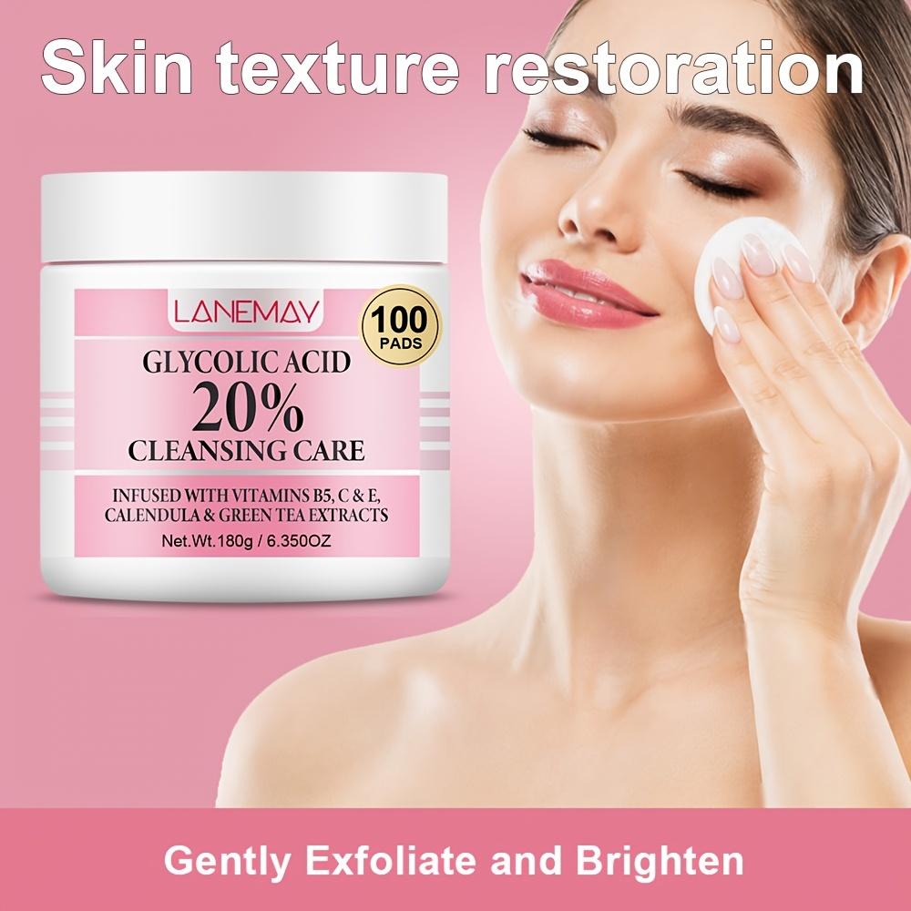 100 Салфеток Очищающие салфетки с гликолевой кислотой, 20% Обновляющие салфетки для лица с ниацинамидом, глицерином и экстрактами зеленого чая, Глубокое очищение и осветление