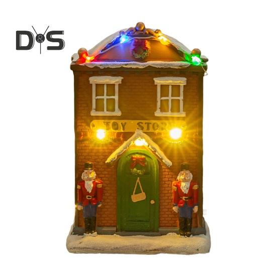 Фигурка в виде рождественского домика, освещенная деревенским домиком с музыкой, светодиодная подсветка на батарейках, смоляная столешница, центральный элемент для рождественского украшения