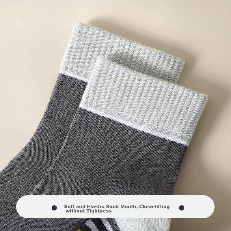 Men's Socks, Cotton Mid-Calf, Spring And Summer Men's Sweat-Absorbing Breathable Cotton Socks, Trendy Sports Style, 10 Pairs