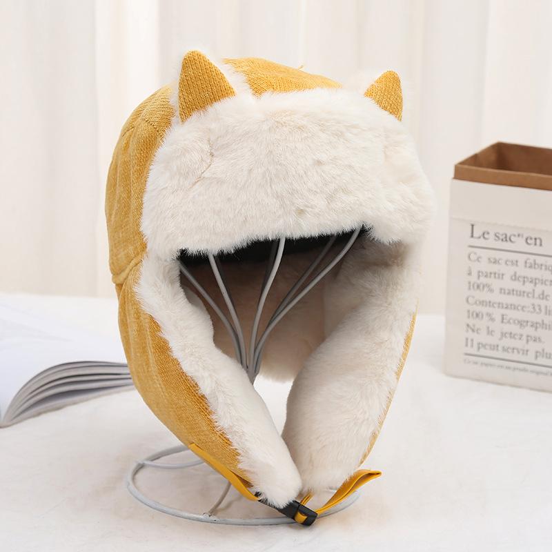 Female Winter Cat's Ears (Steamed Cat-ear Shaped Bread) Lei Feng Hat Plush Thickened Warm Hat Windproof Outdoor Riding Ear Cap