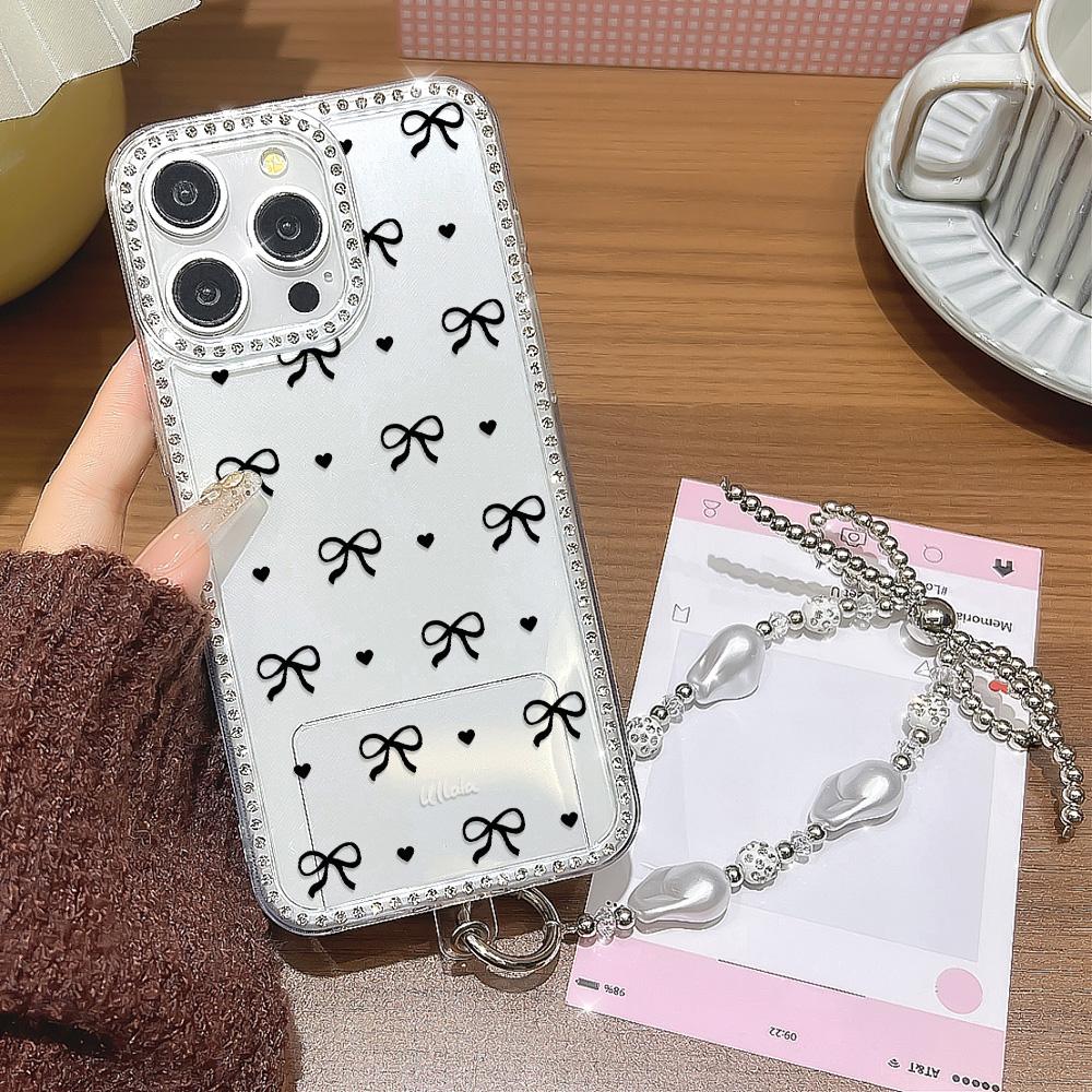 Чехол-браслет с цепочкой для iPhone 17 16 15 13 14, Air 17 12 14 16 Pro 17 14 16 Pro Max, с милым узором в виде сверкающих бриллиантов и ремешком.