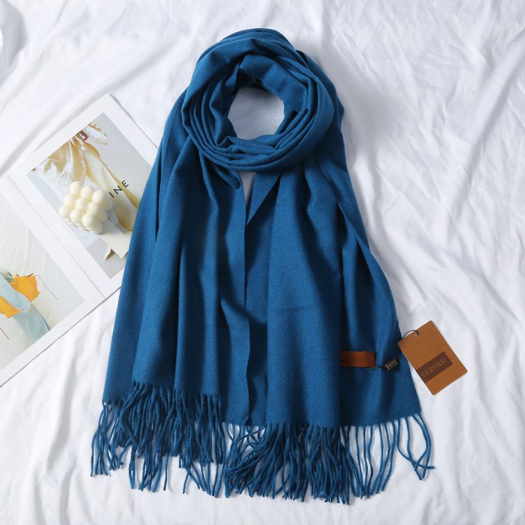 Cashmere Hand Feel Autumn And Winter Solid Color Scarf Women'S Thick Tassel Simple And Versatile Soft And Warm Imitation Cashmere Shawl